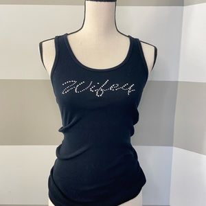 Rhinestone “ WIFEY” rib knit graphic tee black tank top T-shirt Large